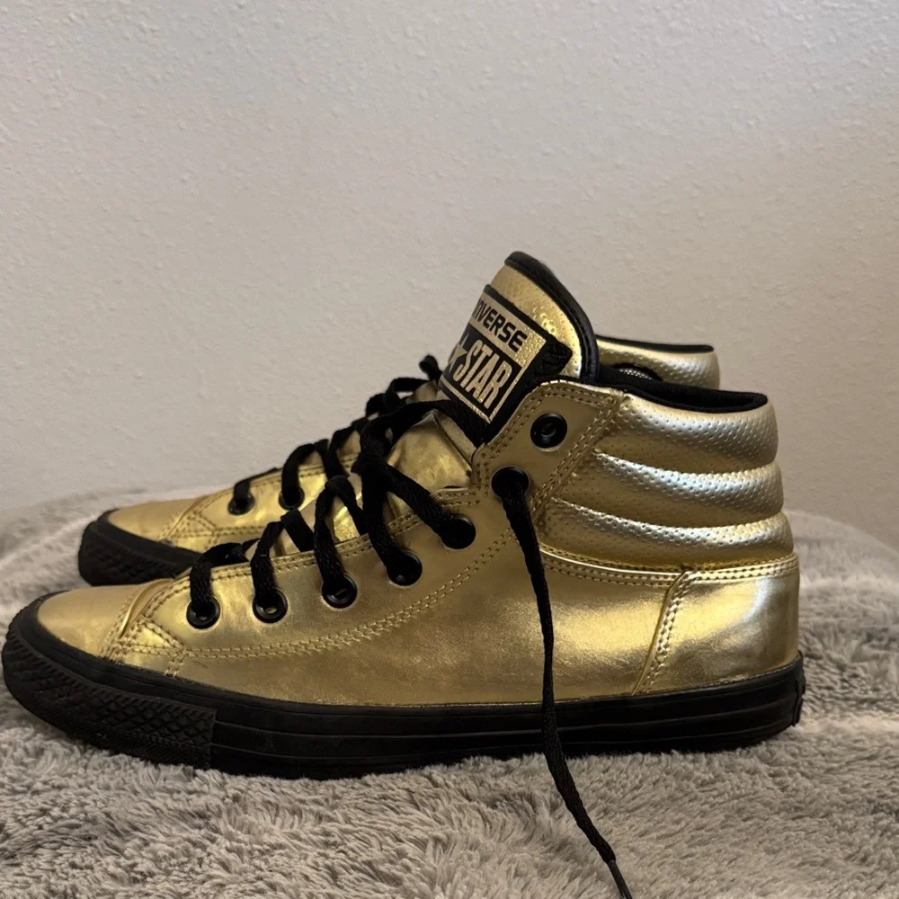 Converse Gold Metallic High Top Sneakers with Black Trim - Picture 2 of 7